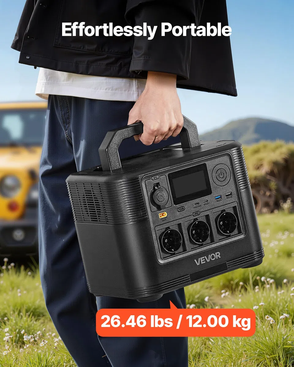 VEVOR Estación de Energía Portátil 1800 W, Generador de Energía Batería de Respaldo LiFePO4 1008 WH, con 8 Puertos de Salida para Hogar, Campamentos, Viajes en Autocaravana, Panel Solar No Incluido