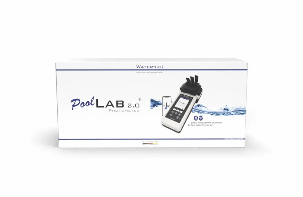 PoolLab 2.0 - Fotómetro electrónico con 3 cámaras de medición, 24 parámetros de agua y 70 pastillas de prueba, ideal para análisis profesional de agua de piscina y spa