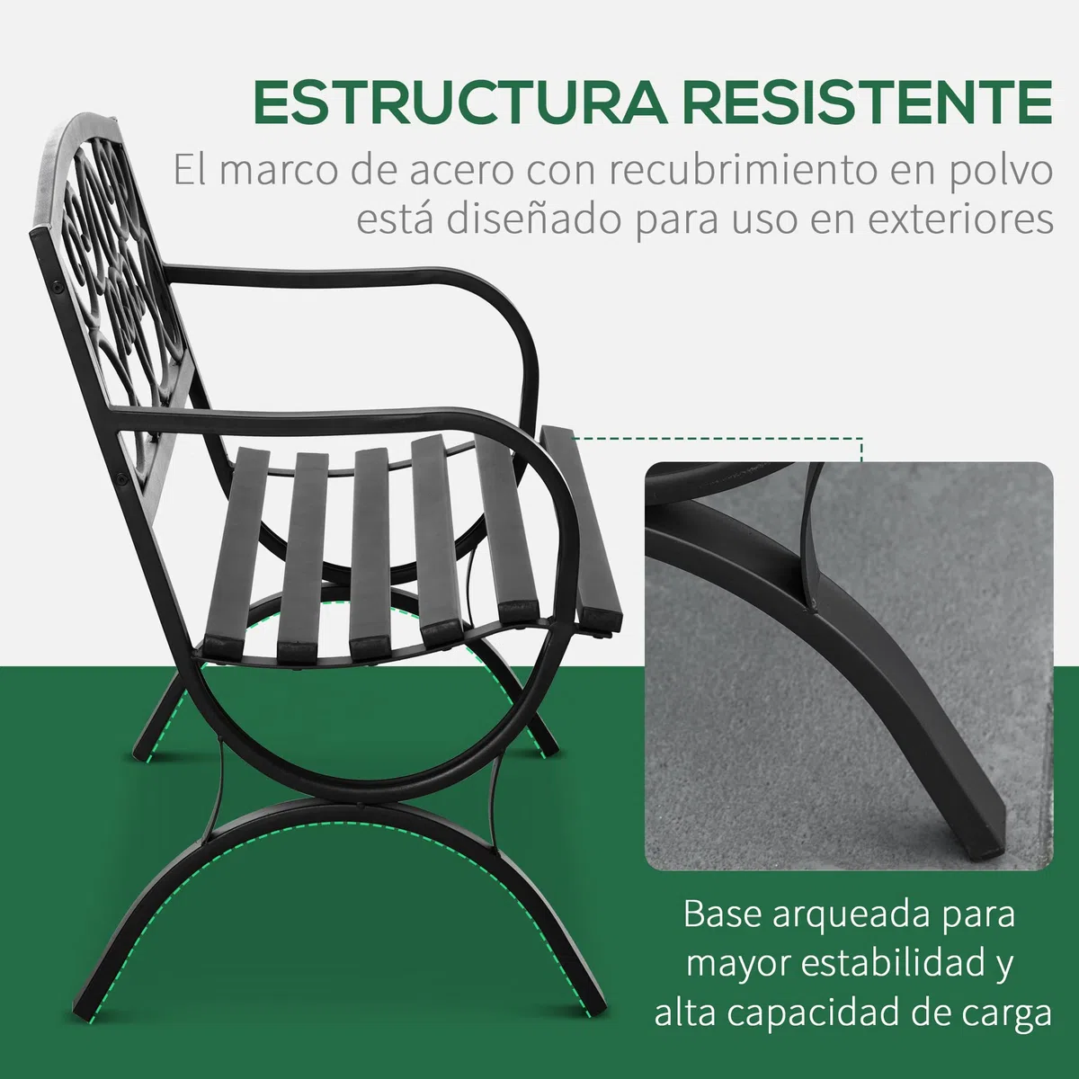 Outsunny Banco de Jardín de 2 Plazas con Respaldo y Reposabrazos Estilo Vintage para Terraza Balcón Patio Exterior Carga 240 kg Hierro Fundido y Acero 128x58,5x85 cm Negro