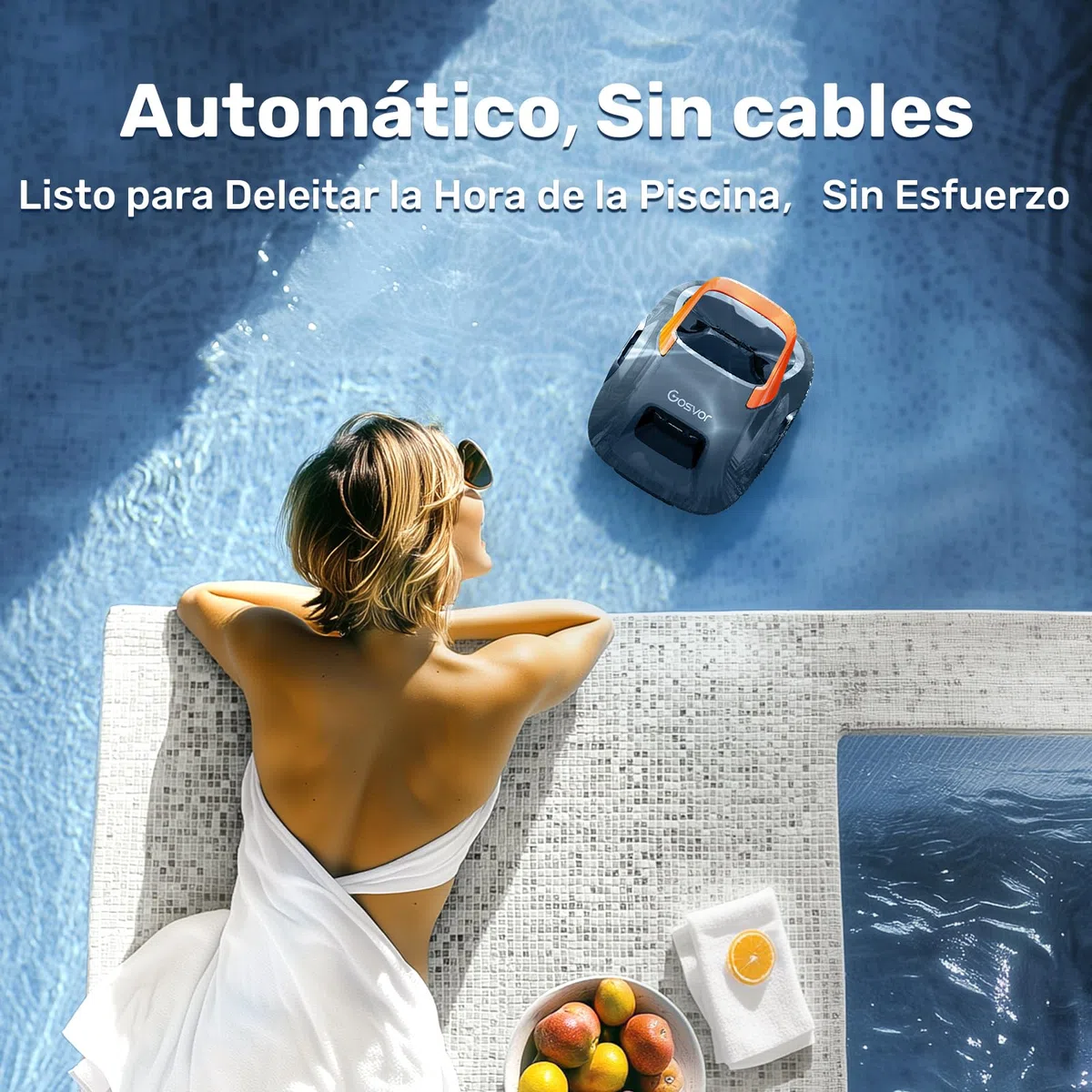 Gosvor (Nuovo 2026) Robot limpiafondos Piscina Sin Cables - Autonomía 90 Min, Autoestacionamiento,para Piscinas hasta 80m², Filtro 180 Micras, Limpiafondos Automático Inalámbrico,Gris-Naranja