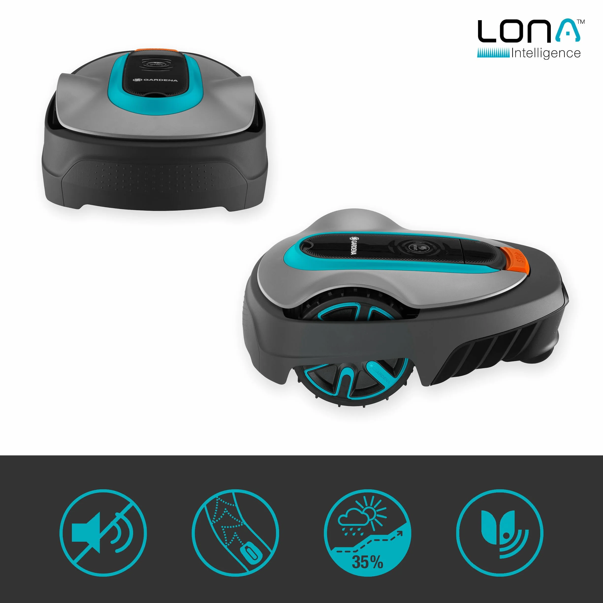 Gardena Robot cortacésped Smart SILENO City 400 m²: tecnología Lona AI, Control con aplicación, SensorControl, para Pendientes máx. 35 por ciento, Easy Passage, versión ES (19605-74)