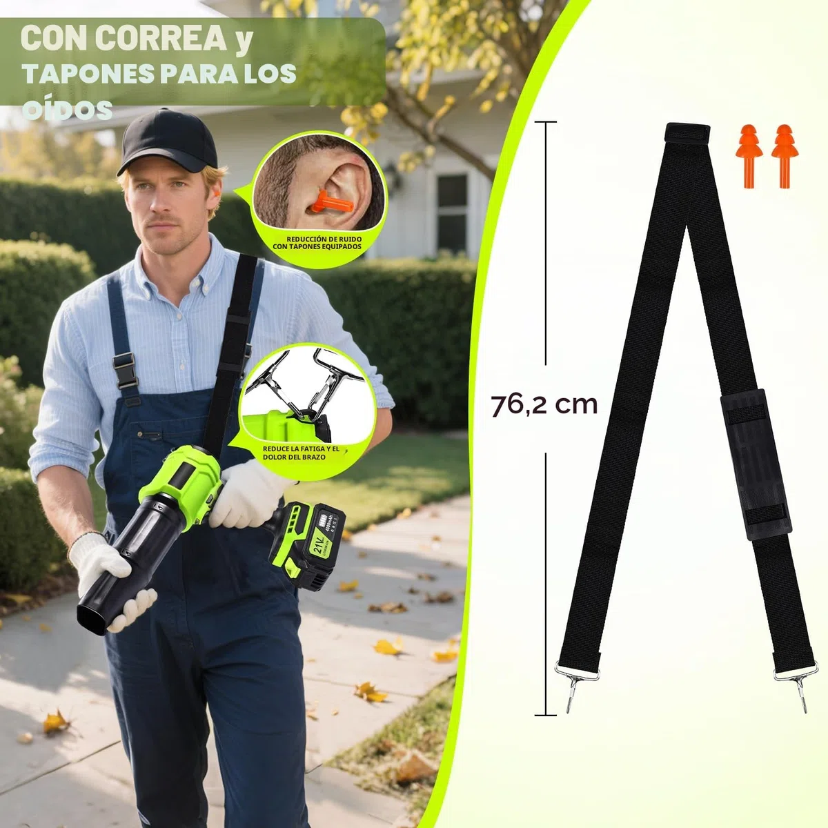Soplador de Hojas, Soplador Turbo Jet, Soplador de Aire Potente con 2 Baterías 800000 RPM, Ideal para Jardín, Coche, Patio, Nieve y Camping, Verde Lima