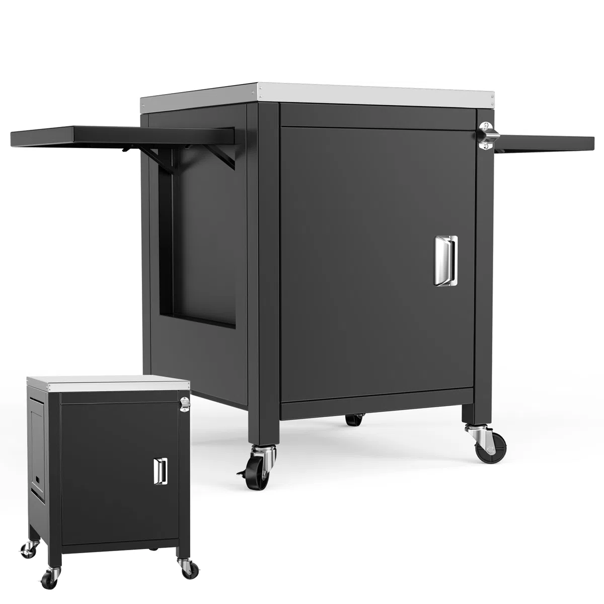 Denmay - Carro de cocina para exteriores con 2 mesas laterales plegables, carro de barbacoa portátil para hornos de pizza Onni, soporte de barbacoa para Ninja Woodfire y Weber Q Series