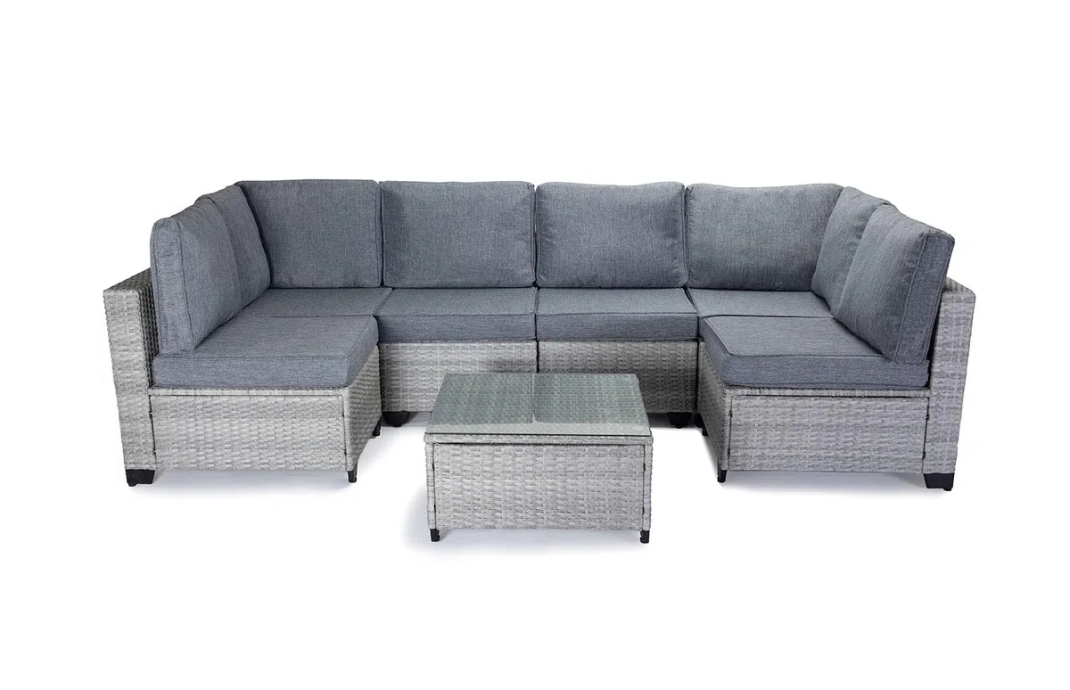 S & S Saldos y Stocks Conjunto de Sofas de Exterior en Ratan PE, 7 Piezas. Muebles de Jardin y Terraza, Gris