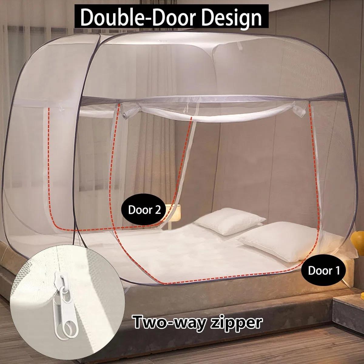 Mosquitera para cama, 180x200 cm, Mosquitera plegable de doble puerta para camping, Mosquitera plegable antimosquitos, para dormitorio, al aire libre