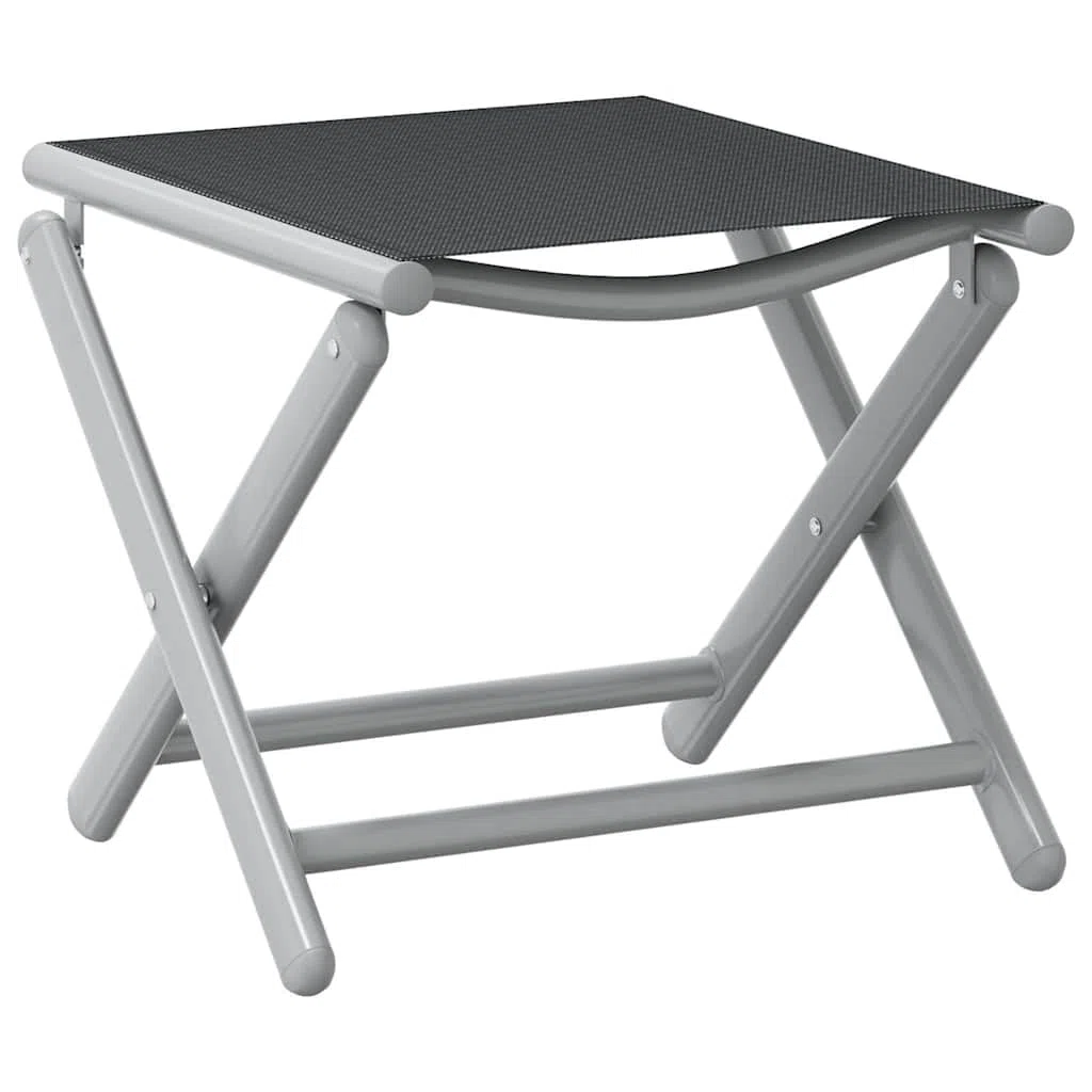 vidaXL Reposapiés Plegable Silla Asiento Otomana Taburete Jardín Asiento Salón Terraza Patio Exterior Balcón Textilene y Aluminio Negro y Plateado