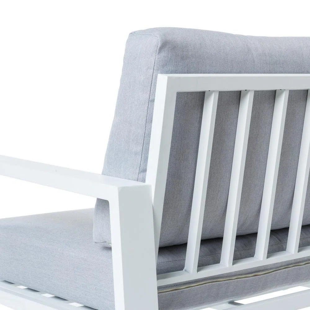LOLAhome Sofá rinconera de jardín, de Aluminio, 195x195x73 cm, diseño Elegante, Ligera y Resistente. Cojines desenfundables con Tratamiento hidrófugo - Colección Thais (Blanco)