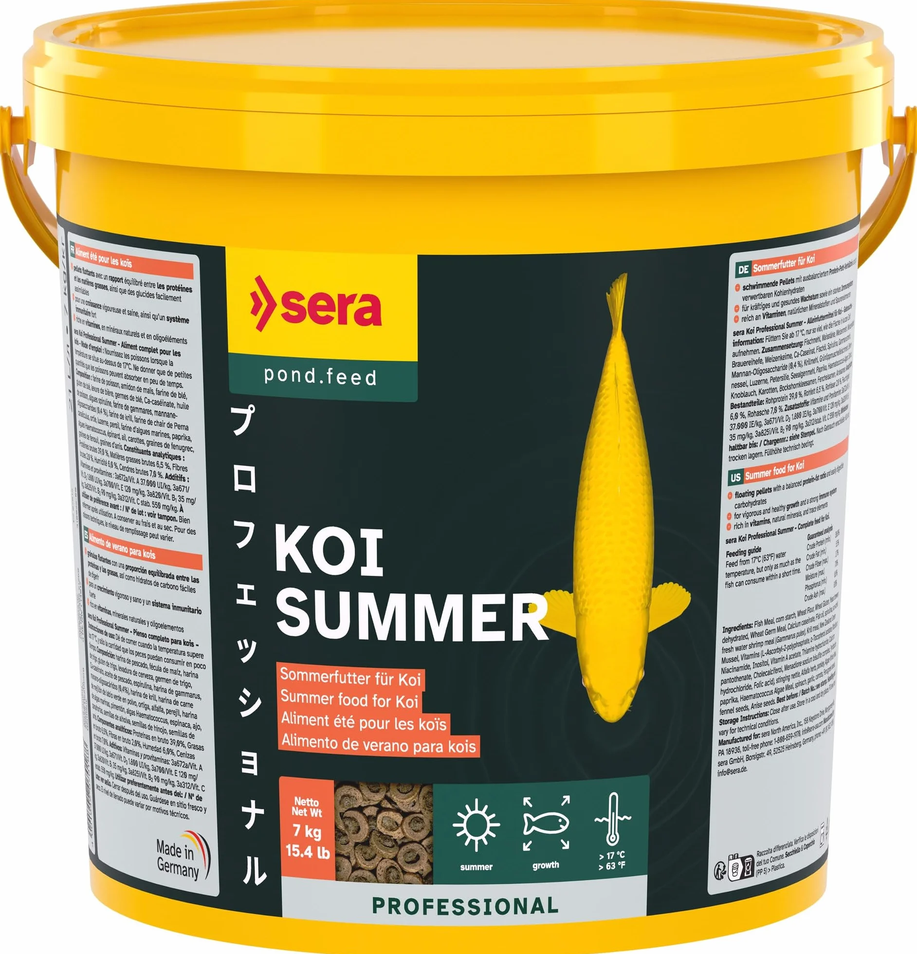 Sera koi Professional Summer 21 L (7 kg) | alimento energético para Kois, para temperaturas Superiores a 17 °c | gránulos flotantes 21.000 ml 7.000 g