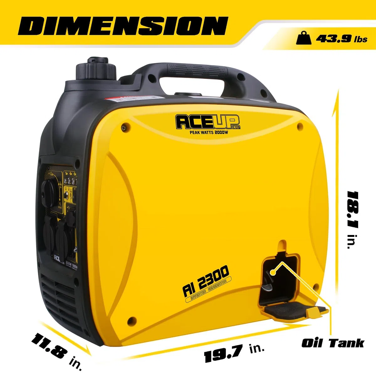 Aceup Energy - Generador eléctrico a gasolina con toma de corriente de 230 V x 2, 2000 W