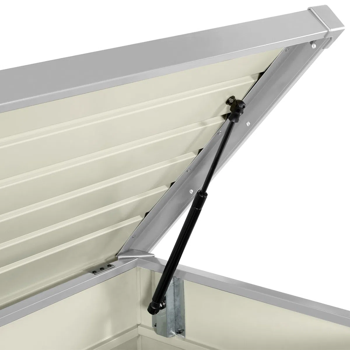 IDMarket - Baúl de almacenamiento de metal con cerradura para jardín, 600 L, 165 x 70 x 63 cm, color gris claro