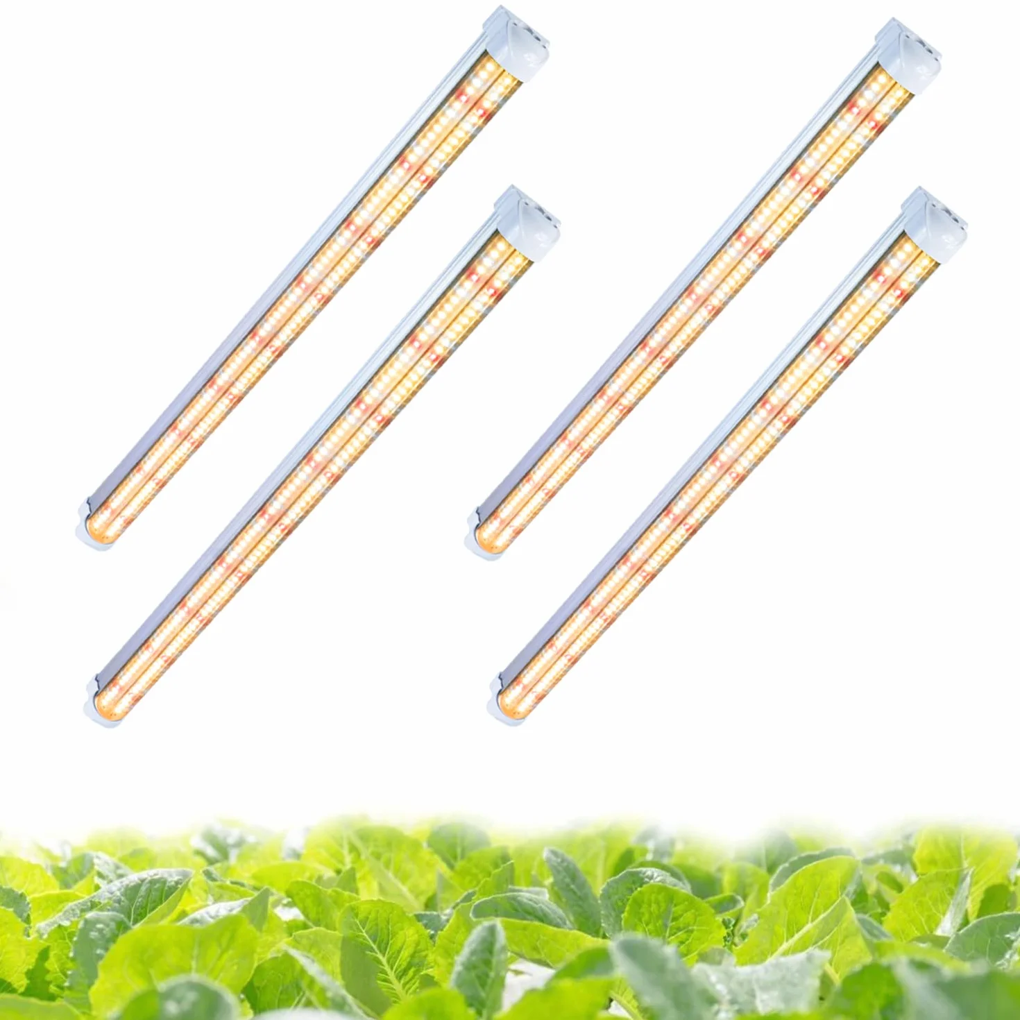 Niello 4 tiras de luces de cultivo, luz de planta de 60cm y 72W, lámpara de cultivo T8 para plantas de interior, luces de planta de luz solar de espectro completo con 3000 K 6500 K 660 nm