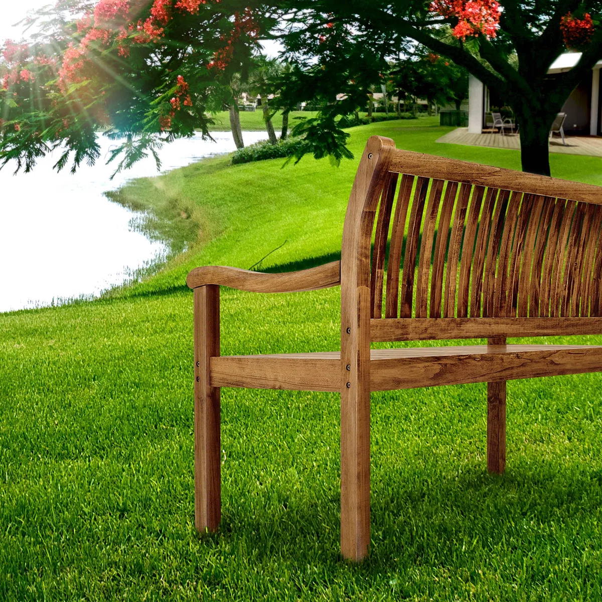 tillvex Banco de Madera para Jardín 150 cm con Cubierta | Robusto Asiento de Exterior 3-4 Plazas | hasta 320 kg de Carga | Banco para Porche, Terraza, Balcón