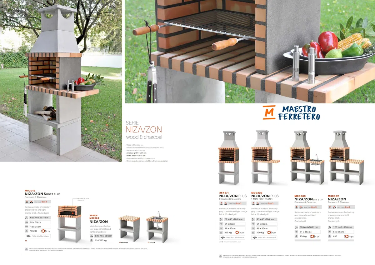 MOVELAR - Barbacoa de Obra Prefabricada de Leña y Carbón Modelo Niza/Zon Plus (Gris, Naranja - 62 x 46 x 186 cm) REF: 3545 - Cocina de Exterior Compacta para Jardín o Patio