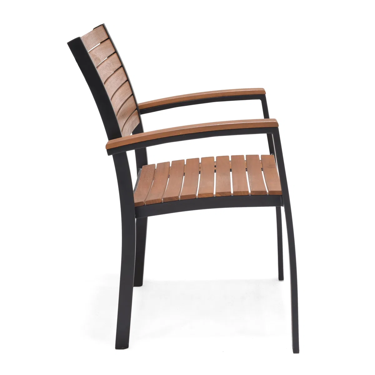 METRO Professional Silla de Jardín con Reposabrazos Lynx, Aluminio/Madera de Eucalipto, para Exterior, Madera/Negro (con Reposabrazos, Madera/Negro)