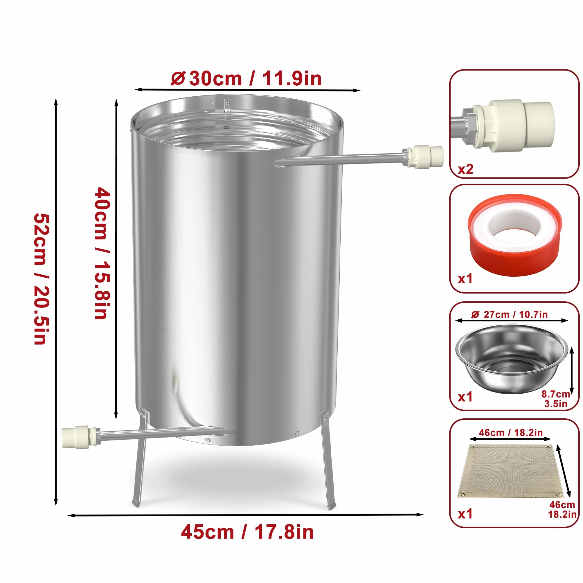 Froadp Calefacción de piscina con fuego, barril de fuego de madera de acero inoxidable con espiral de calefacción de 32/38 mm de diámetro, conexión para calefacción de piscina de madera, estufa de