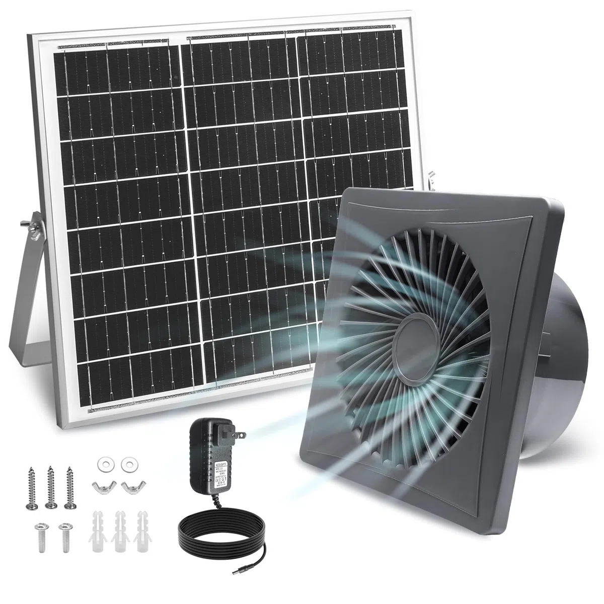 Ventilador de escape solar de 25 W con ventilador de ventilación de 8 pulgadas, válvula antireflujo, adaptador de corriente y soporte de montaje, ventilador de ventilación de alta
