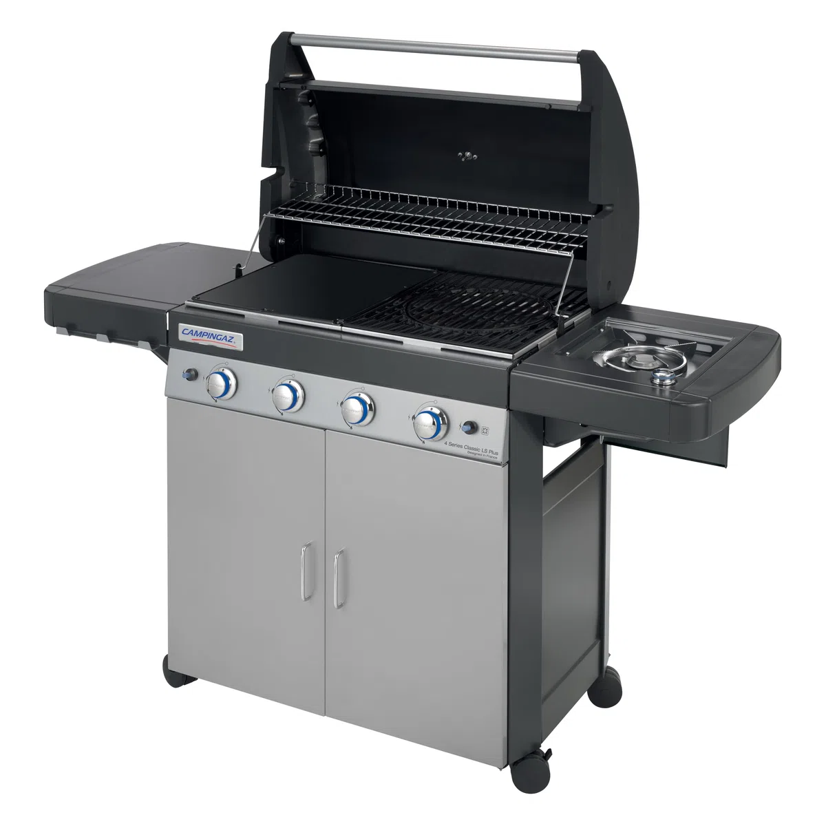 Campingaz 4 Series Classic LS Plus Barbacoa a gas, 4 quemadores de acero Inoxidable, 12.8kW, Sistema de limpieza InstaClean, 4 Ruedas, Color Negro, Gris, 160 x 59.8 x 115.6 cm
