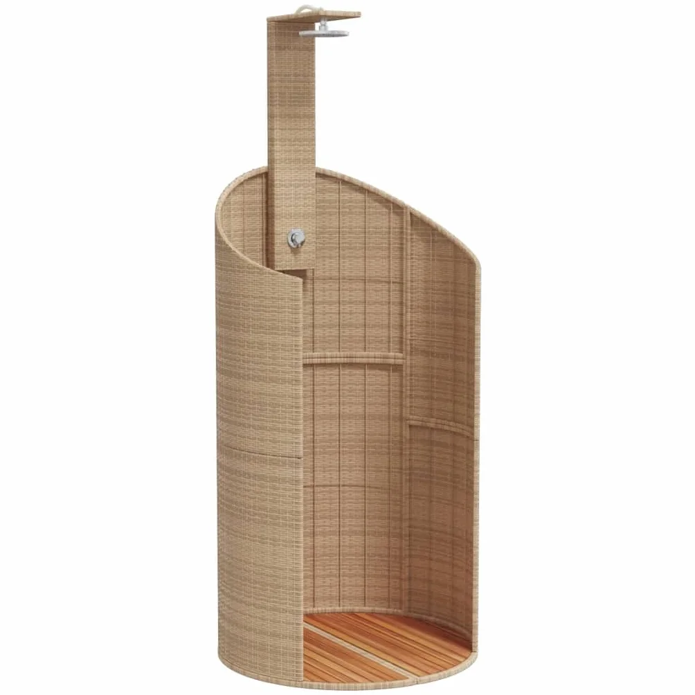 vidaXL Ducha de Exterior, Ducha con Rociador Giratorio, Ducha para Piscina, Mueble para Patio Jardín, Ratán PE y Madera Acacia Beige