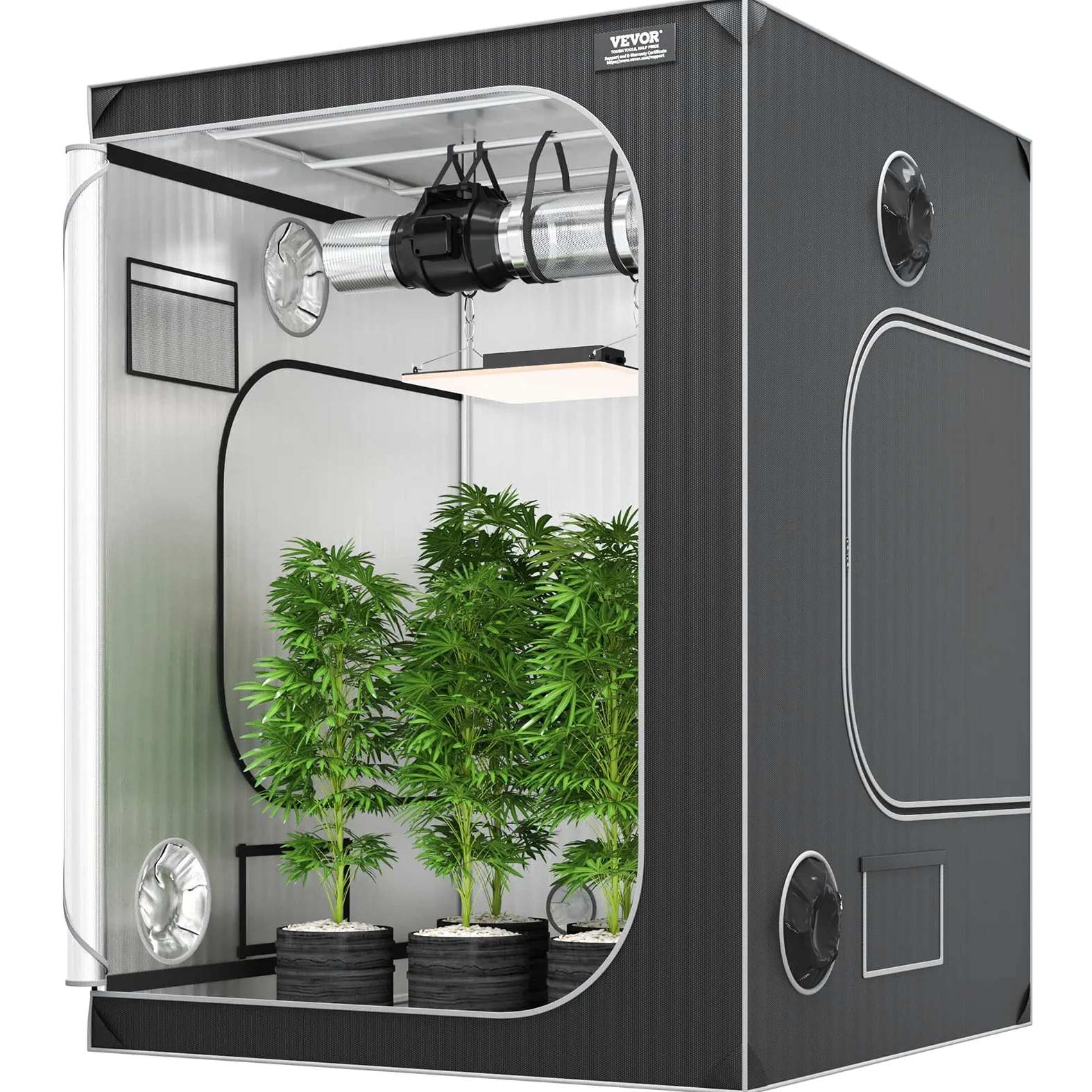 VEVOR Tienda de Cultivo 5x5, 60" x 60" x 80", Tienda de Cultivo Hidropónico Mylar 2000D Altamente Reflectante con Ventana de Observación Bolsa de Herramientas y Bandeja de Piso para Cultivo de Plantas