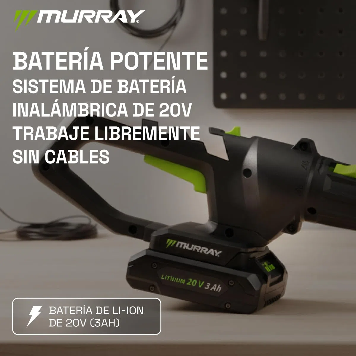 Murray Cortasetos & Motosierra Telescópica 2-en-1 con Batería MU-Bat-MM-CSHT-Kit – 20V, 3Ah, Hoja de Corte 40 cm, Guía de Sierra 20 cm, Sistema SDS, Inclinable, Alcance 330 cm