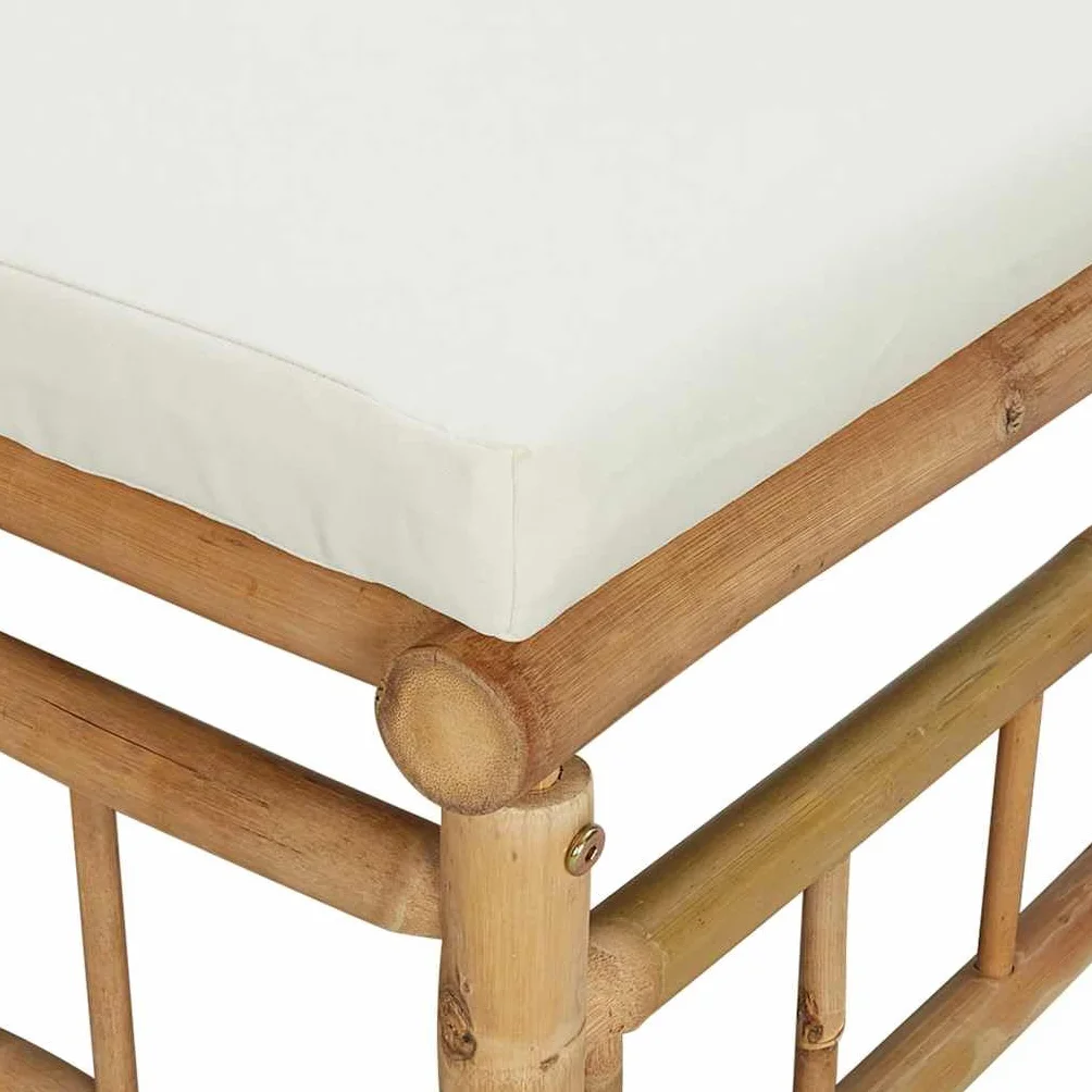 vidaXL Reposapiés de jardín bambú con cojín Blanco Crema, Taburete, otomana, reposapiés de Exterior, reposapiés, Taburete otomana, reposapiés de Patio