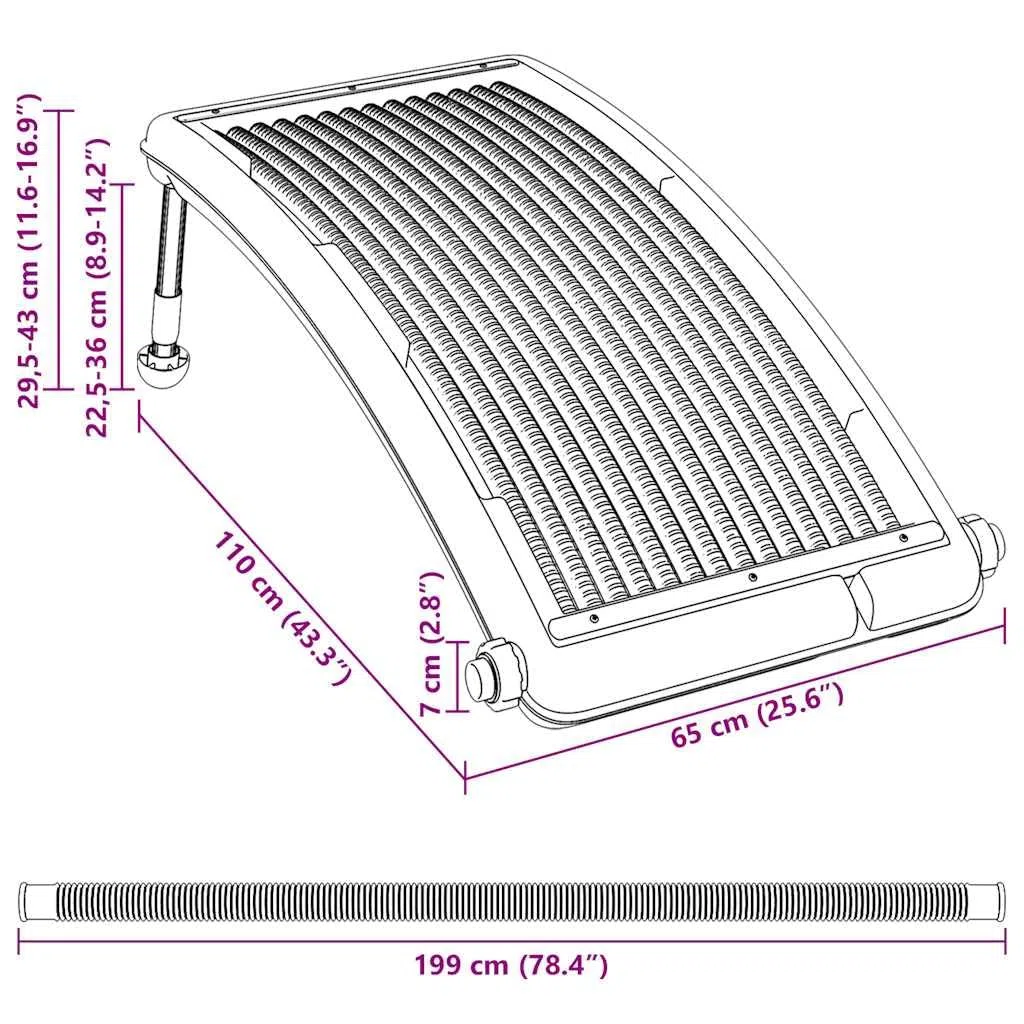 vidaXL Panel Calefactor Solar para Piscina Curvada Sistema de Calefacción Calentador Agua Caliente Sol de Energía Abrazaderas de Manguera 110x65 cm