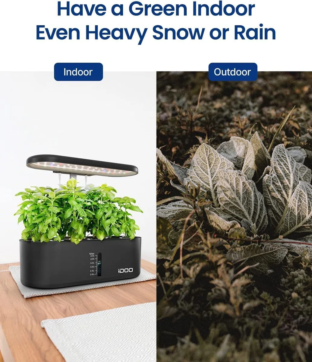 iDOO Sistemas de Cultivo Hidropónico, Temporizador Automático, Lámpara LED para Plantas, 10 Pods, Jardín de Hierba para Interior, Juego de Germinación de Jardín, Altura Ajustable