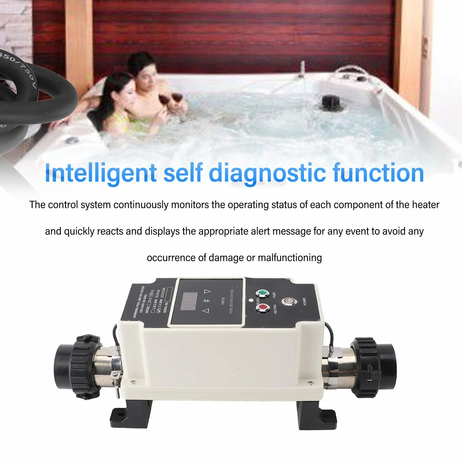 Calentador de Piscina de 2,7 a 3,3 KW, Calentador de Agua Eléctrico para Piscina, Termostato de Jacuzzi con Pantalla Digital para Bañera de Hidromasaje de 220 a 240 V
