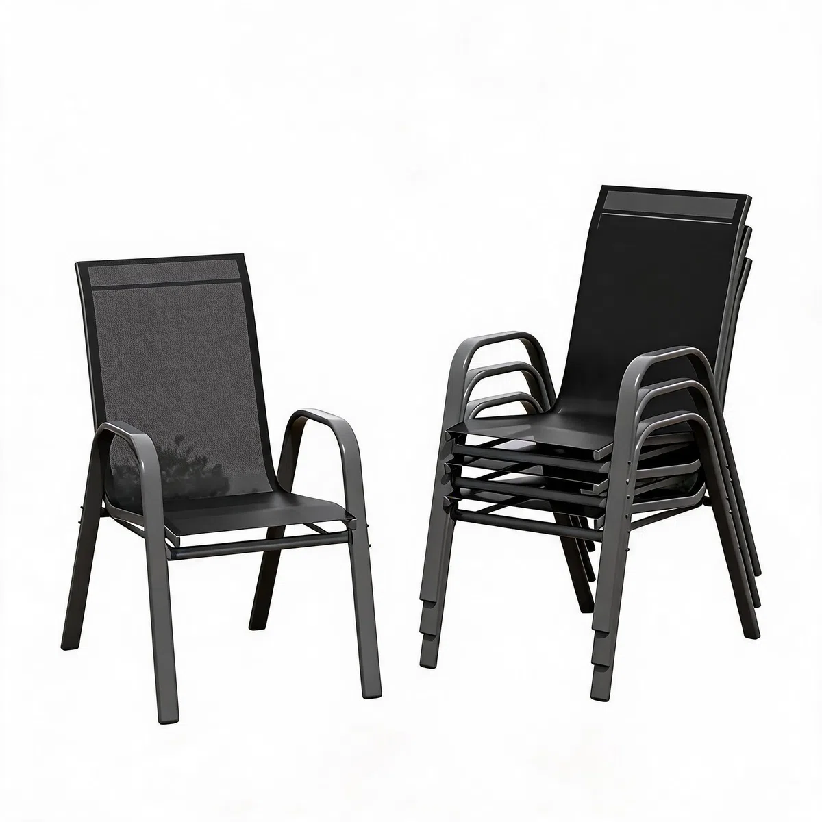 Litake Conjunto Sillas Jardin Exterior, 4 Sillas De Comedor para Exterior Metálicas, Soporte hasta 150 kg, Pintura Anticorrosiva, Tela Doble, Transpirables, Apilables, Estilo Clásico Sencillo,Negro