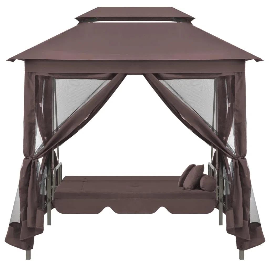 KOIECETA Pabellón balancín convertible para jardín, con función de cama, columpio para jardín, color marrón café