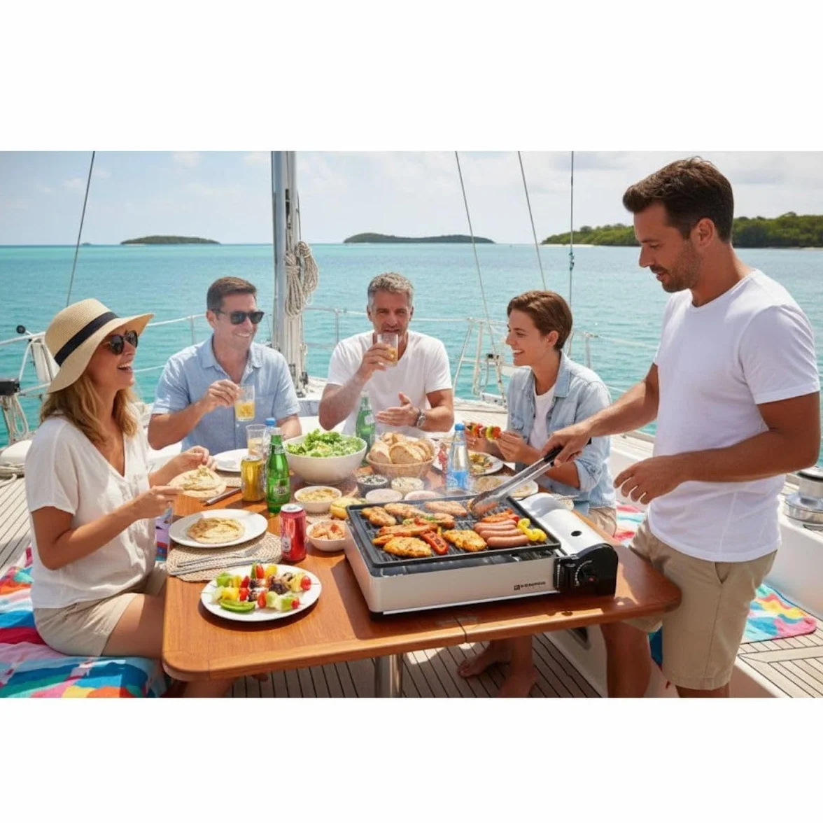 Kemper barbacoa de Gas, portátil, 1,9 kW, rejilla antiAdherente + 4 cartuchos de gas para acampada