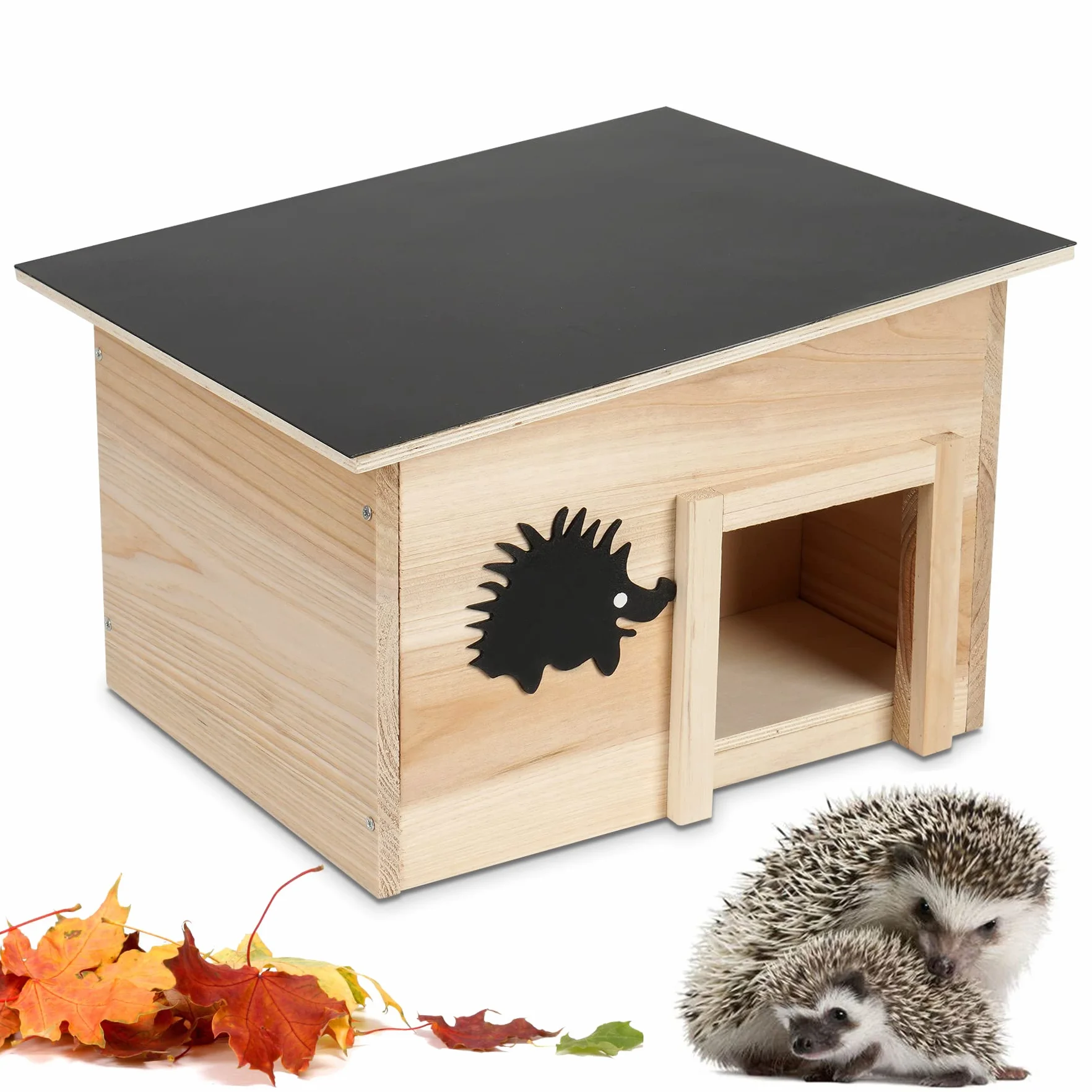 Casa para erizos de invierno con suelo, madera con techo resistente a la intemperie, refugio para erizos en el jardín, pequeño comedero para erizos con entrada de laberinto, BTH 28 x 22 x 20