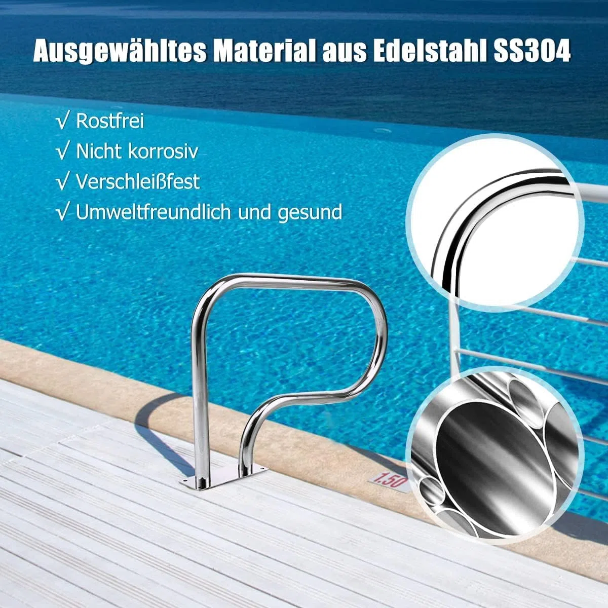 FANTASK Pasamanos para piscina, asistente de acceso 304 de acero inoxidable, asa para piscina