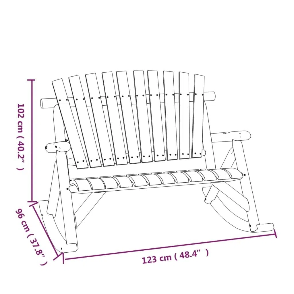 vidaXL Banco Mecedora de jardín de 2 plazas Madera Abeto 123x96x102 cm, Banco Mecedora de Madera, Banco Mecedora de Exterior, Banco Mecedora Porche