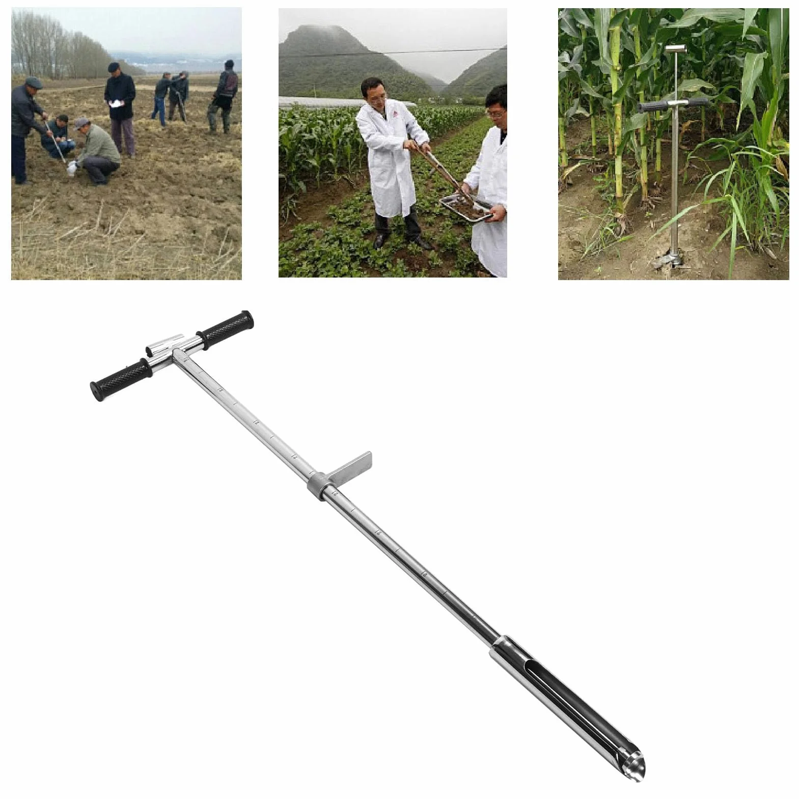 Sonda de Muestreo de Suelo con Pedal y Mango, Varilla de Sonda de Suelo de Prueba de Suelo de Acero Inoxidable, Sonda de Suelo de Jardinería, para Muestreo de Suelo