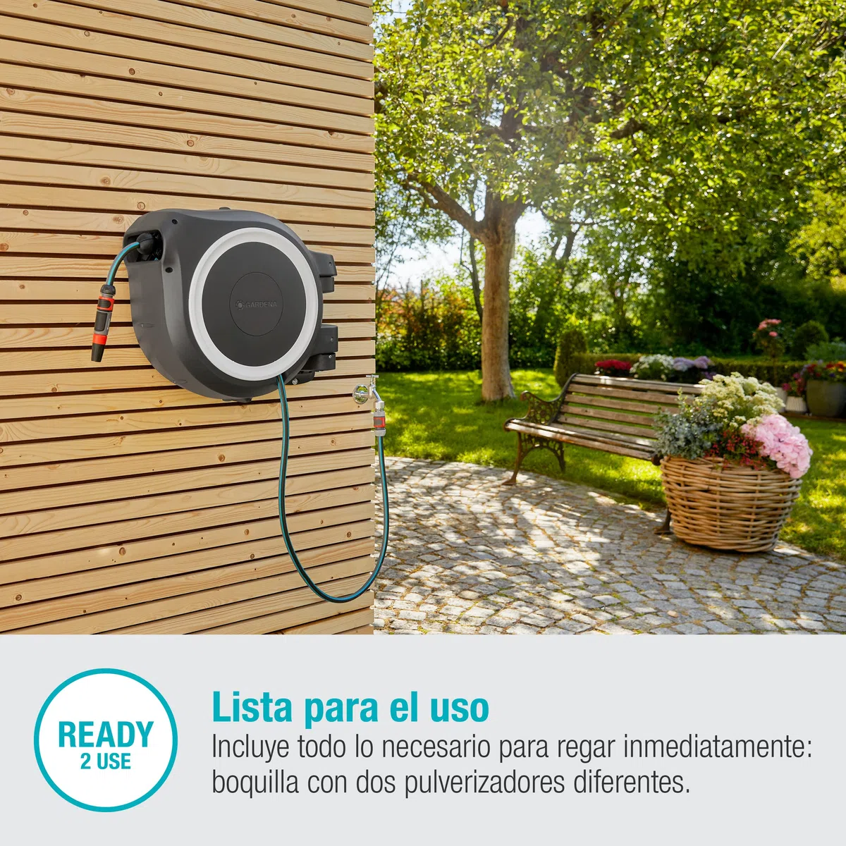 Gardena Rollup L-Caja de Manguera de Pared (30 m), Color, Turquesa, Negro, Gris, Naranja, Blanco, 18627-20