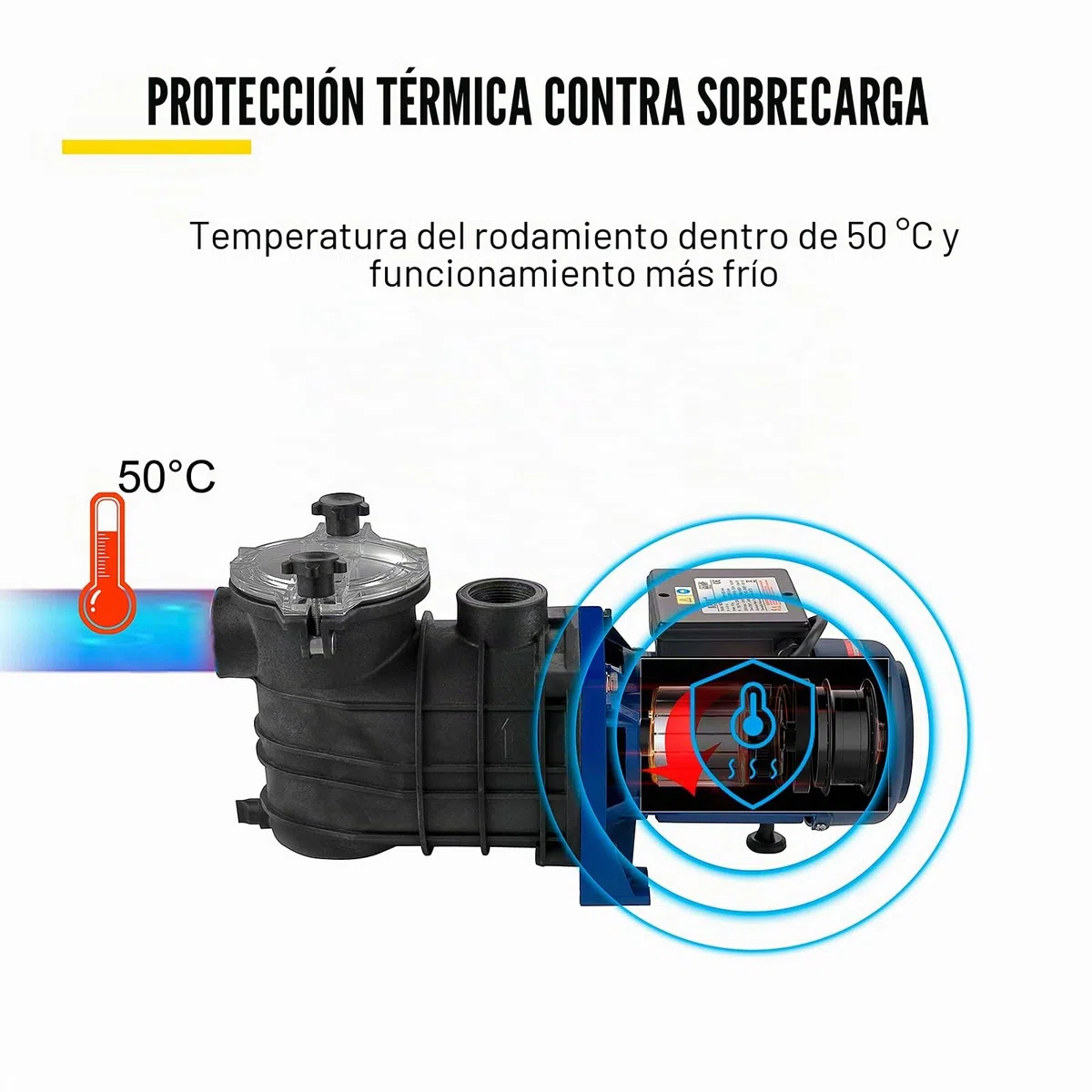 VEVOR Bomba de Piscina Filtración 18000L/h con Cesta de Filtro Extraíble, 1 HP Bomba de Plástico Metal 750W 3450TR/Min 50°C, para Piscinas Spas Fuentes Termales
