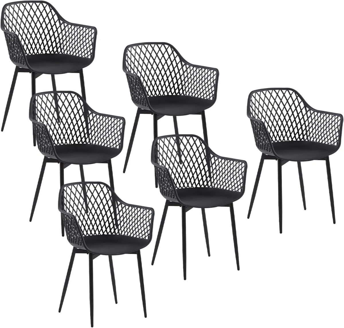 buybyroom Sillas Terraza Exterior, Juego de 6 Sillas Jardin Exterior con Reposabrazos, Patas de Metal y Respaldo de Plástico Ergonómico, para Jardín,Terraza,Balcón,Reuniones,Salón,Comedor,Negras