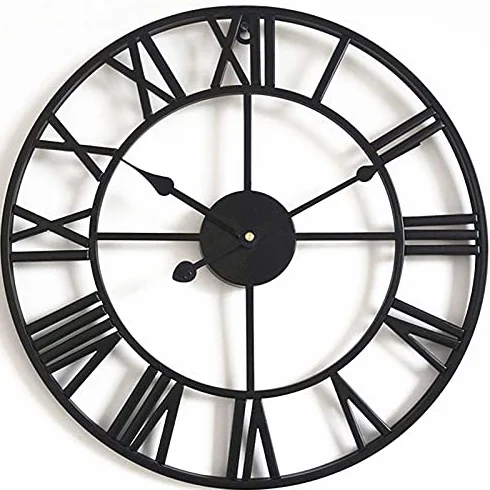 Reloj de pared para exteriores, diseño de esqueleto silencioso, hierro forjado impermeable para uso en jardín, números romanos para una fácil lectura