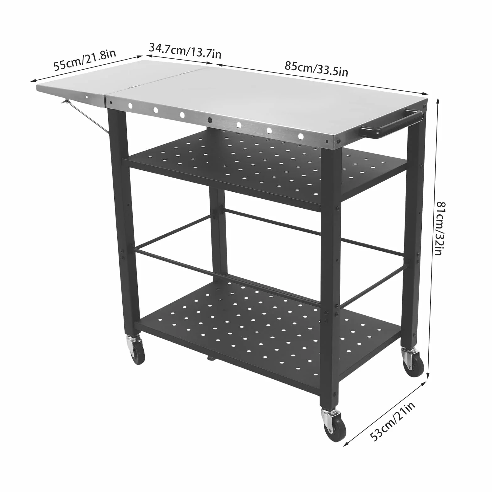 Mesa de barbacoa portátil para exteriores, barbacoa, mesa auxiliar, jardín, plegable, carrito de servir, carrito de acero inoxidable, mesa de barbacoa multifuncional con ruedas para terraza