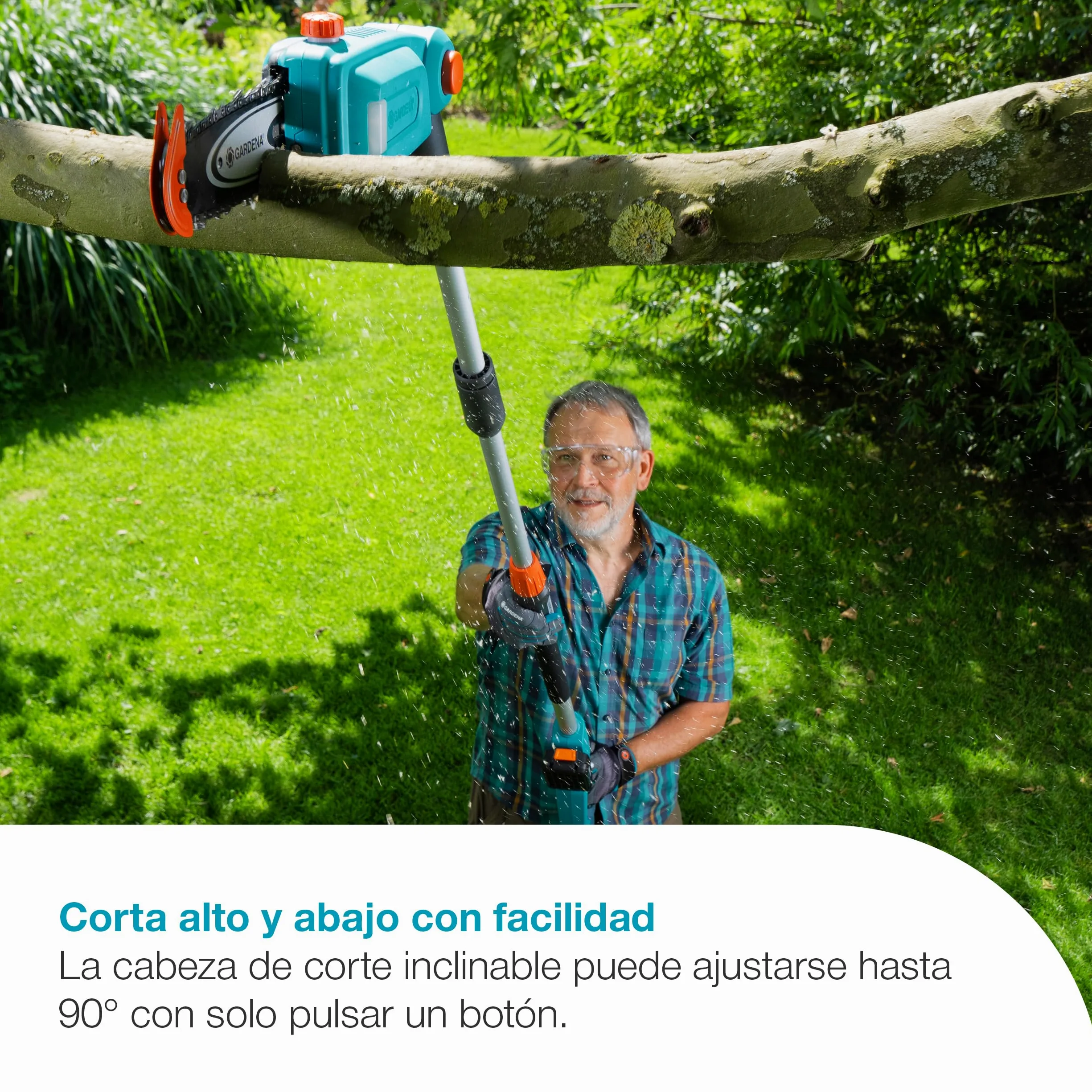 Gardena Sierra telescópica a batería TCS 20/18V P4A Set listo para usar: Telescópico, Hasta 4 m de alcance, Soporte de corte, Cabeza basculante, Sin cable (14770-20)