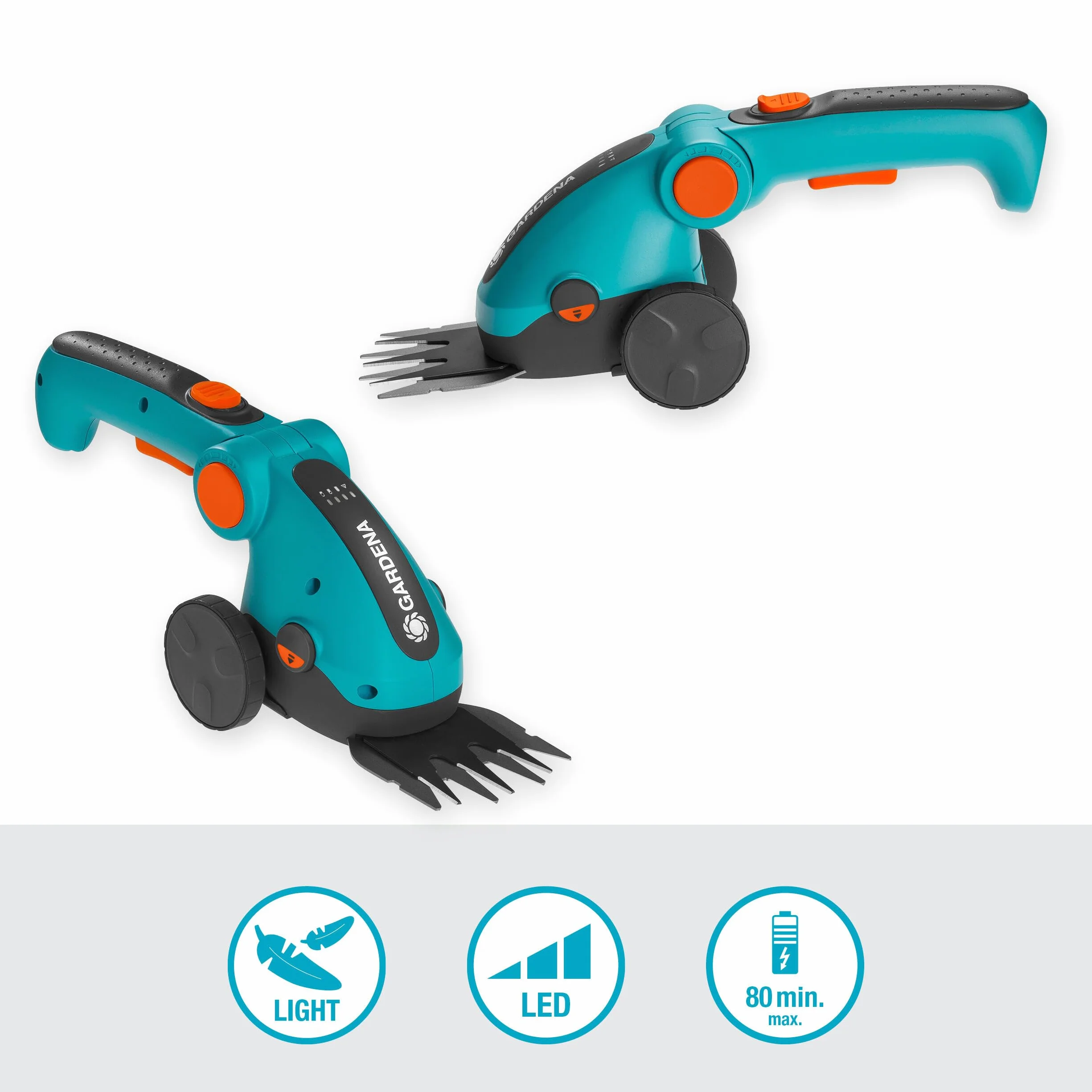 Gardena Set de Tijeras cortacésped a batería ComfortCut Li: Tijeras cortacésped, Mango telescópico con Ruedas, Mango ergonómico y Flexible con indicador de batería, Cuchillas extraíbles (9889-20)