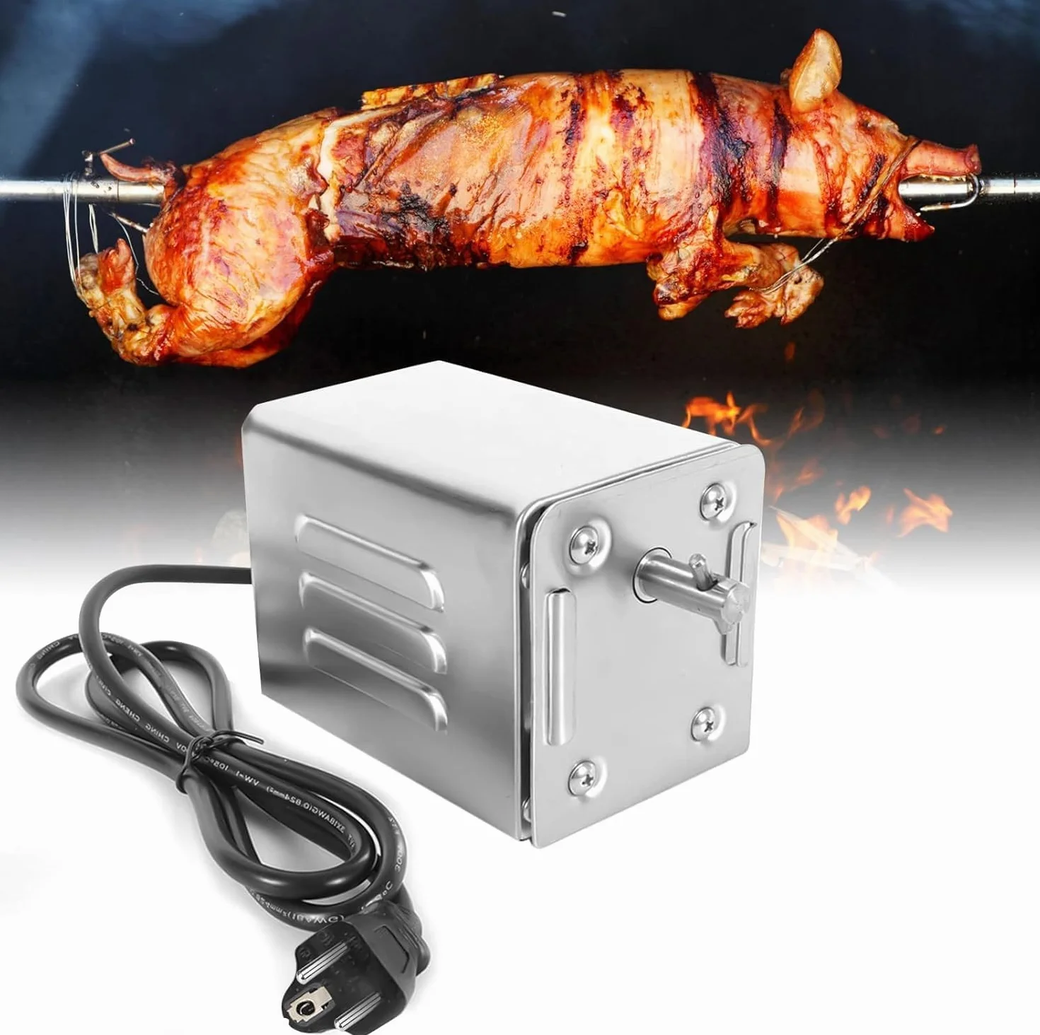 SP-S40 15W 60KG/132LBS Motor eléctrico para Barbacoa de Acero Inoxidable, 2.7 RPM Motor Profesional para Barbacoa, Pollo, Cerdo, Cabra a la Parrilla al Aire Libre