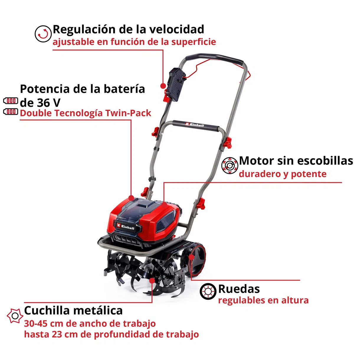 Einhell Motoazada con batería GP-CR 36/45 Li E BL-Solo Power X-Change (36 V, sin escobillas, Anchura de Trabajo 45 cm, Profundidad de Corte, Ruedas Ajustables en Altura, sin batería)