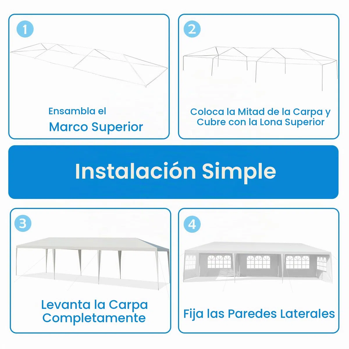 KOMFOTTEU Carpa Plegable 3 x 9 m, Cenador de Jardín con 5 Paredes Laterales Extraíbles y Ventanas, Carpa para Fiesta con Protección UV, Tienda Portátil para Eventos, Bodas, Blanco (3 x 9 m, 5 Paredes)