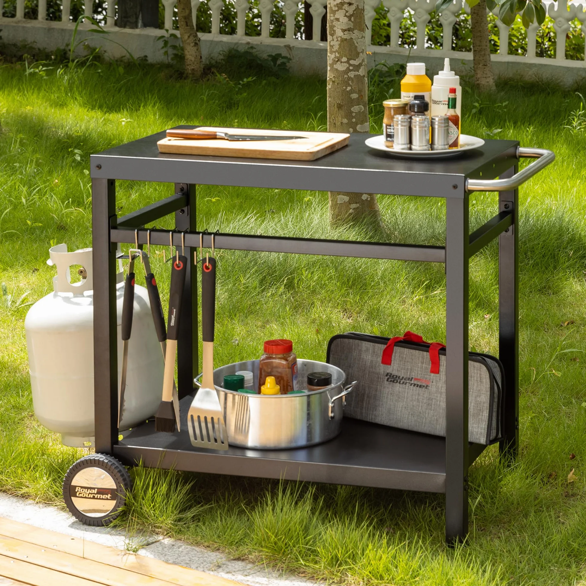 Royal Gourmet - Carro para Barbacoa de Metal con Gran Superficie de Trabajo, Apto para postres de jardín, Horno de Pizza, 100,5 x 59 x 81 cm, Color Negro