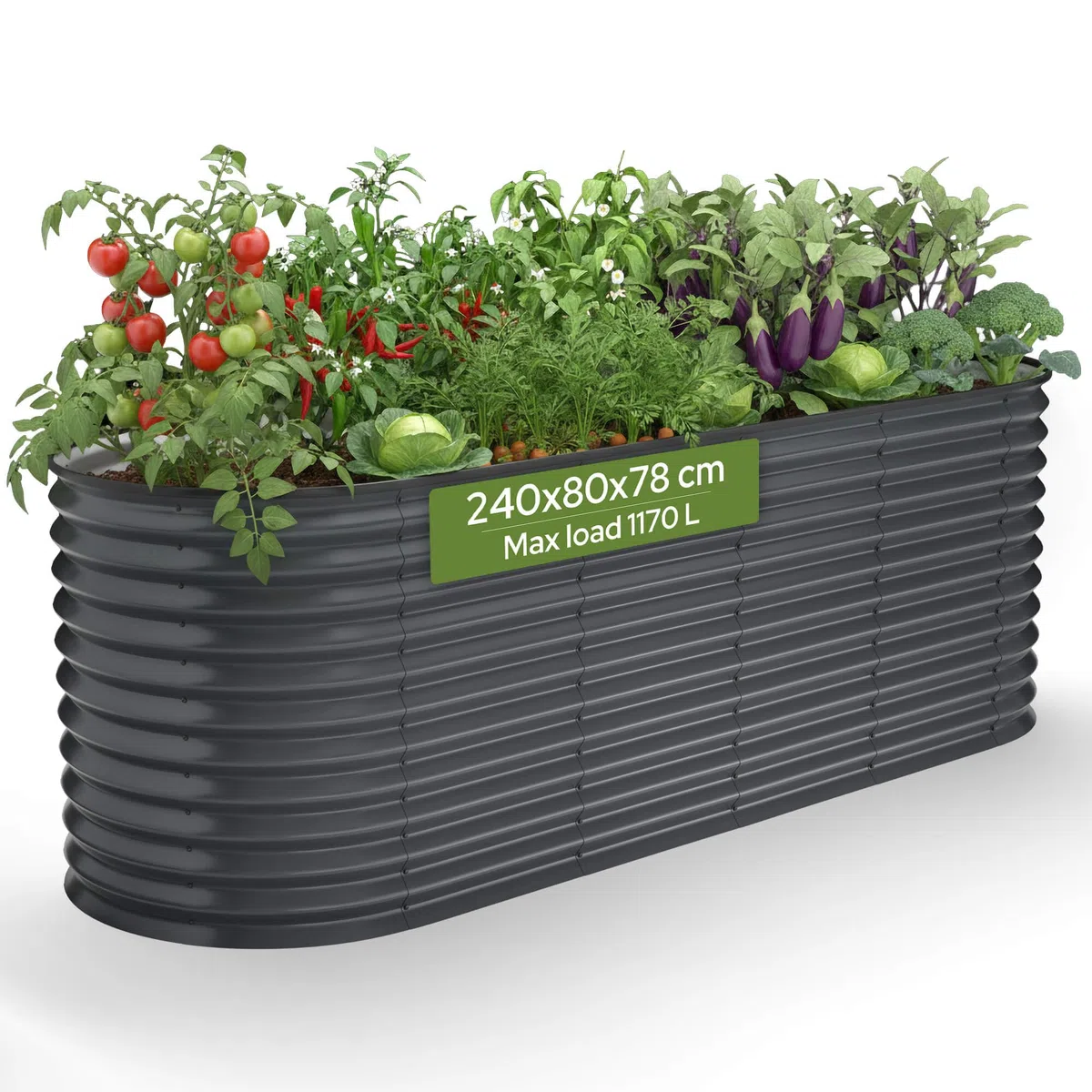 Arebos Huerto Urbano Elevado 240×80×78 cm | Jardinera Elevada de Acero Galvanizado 780 L | Cama de Cultivo para Verduras, Plantas y Flores | Ideal para Jardín, Terraza o Balcón