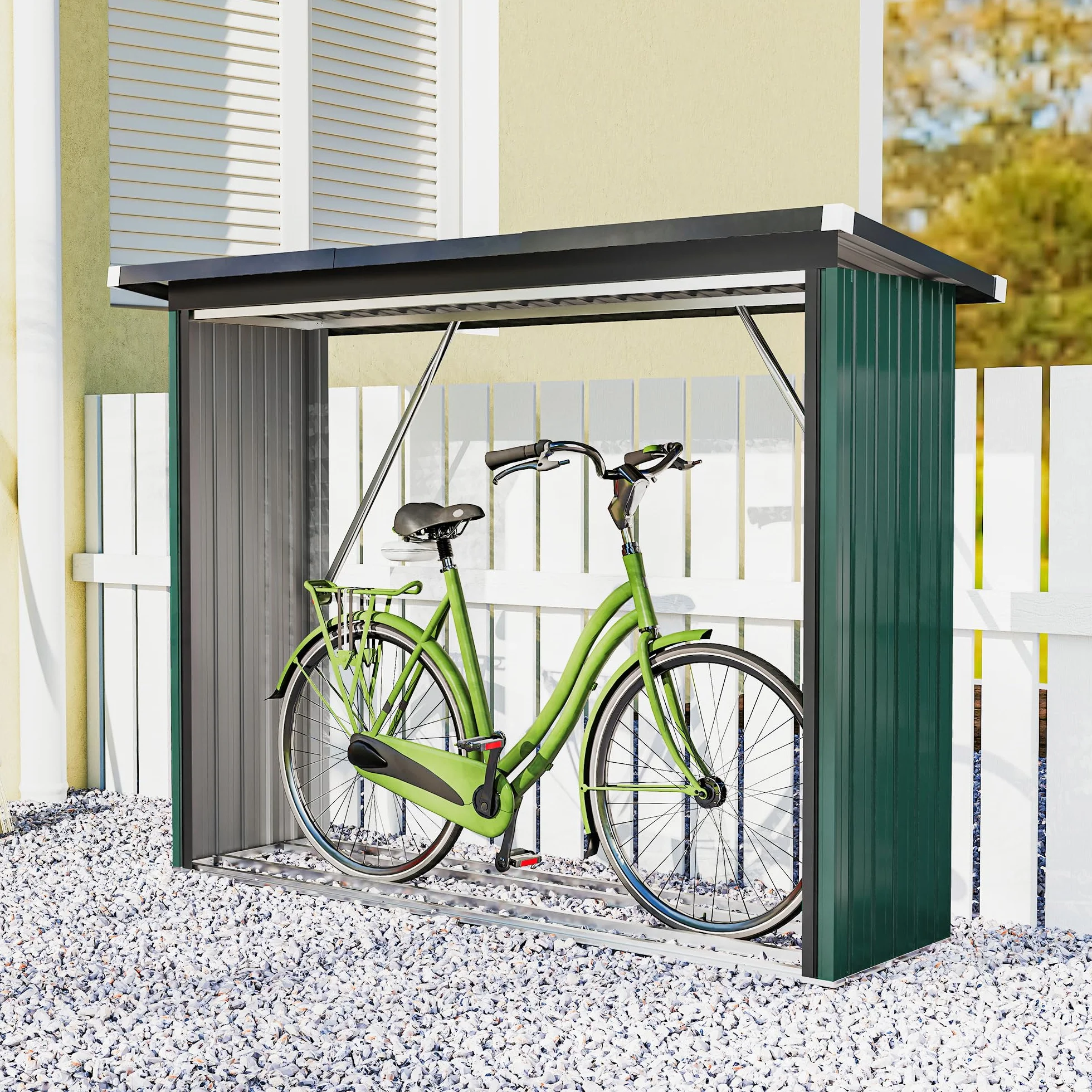 Outsunny Casetilla para Leña de Acero Galvanizado con Base Elevada y Techo Inclinado Cobertizo Leñero Exterior de Almacenamiento de Troncos 213x66,5x150 cm Verde