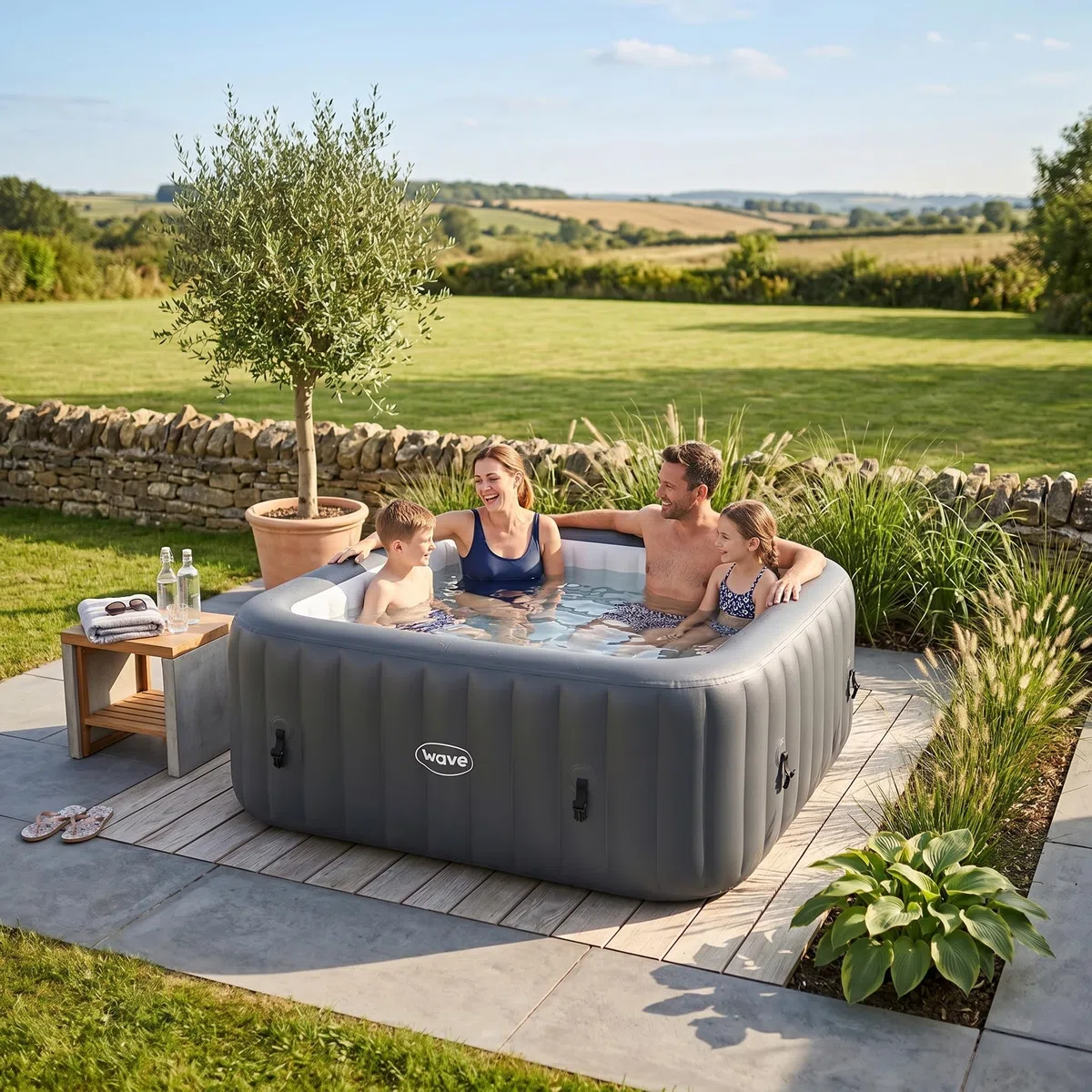 SPA Inflable Wave | Calentador ecológico Integrado | Sistema de Masaje Aquajet | Protección anticongelante | Configuración rápida de 15 Minutos (Pacific, 4 Personas | Gris Oscuro)