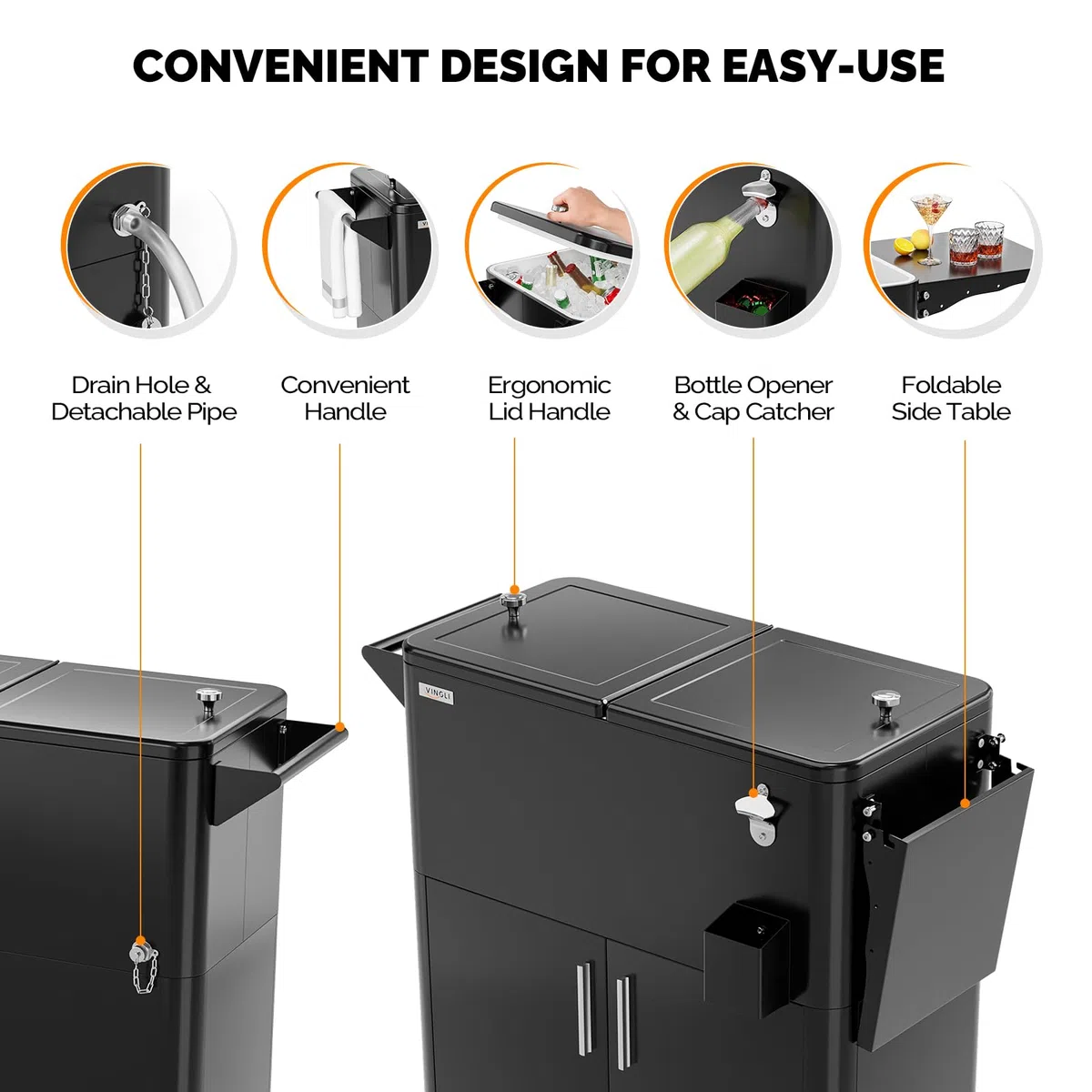 Bonnlo Carrito Nevera con Ruedas 76 L, Enfriador de Bebidas con Mesa Lateral y Abrebotellas, Nevera Exterior para Patio, Jardín, Camping y Playa, Negro